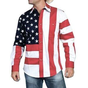 Scully Mens Big & Tall XXL USA Flag Stars Western Cowboy Rodeo Shirt Festival